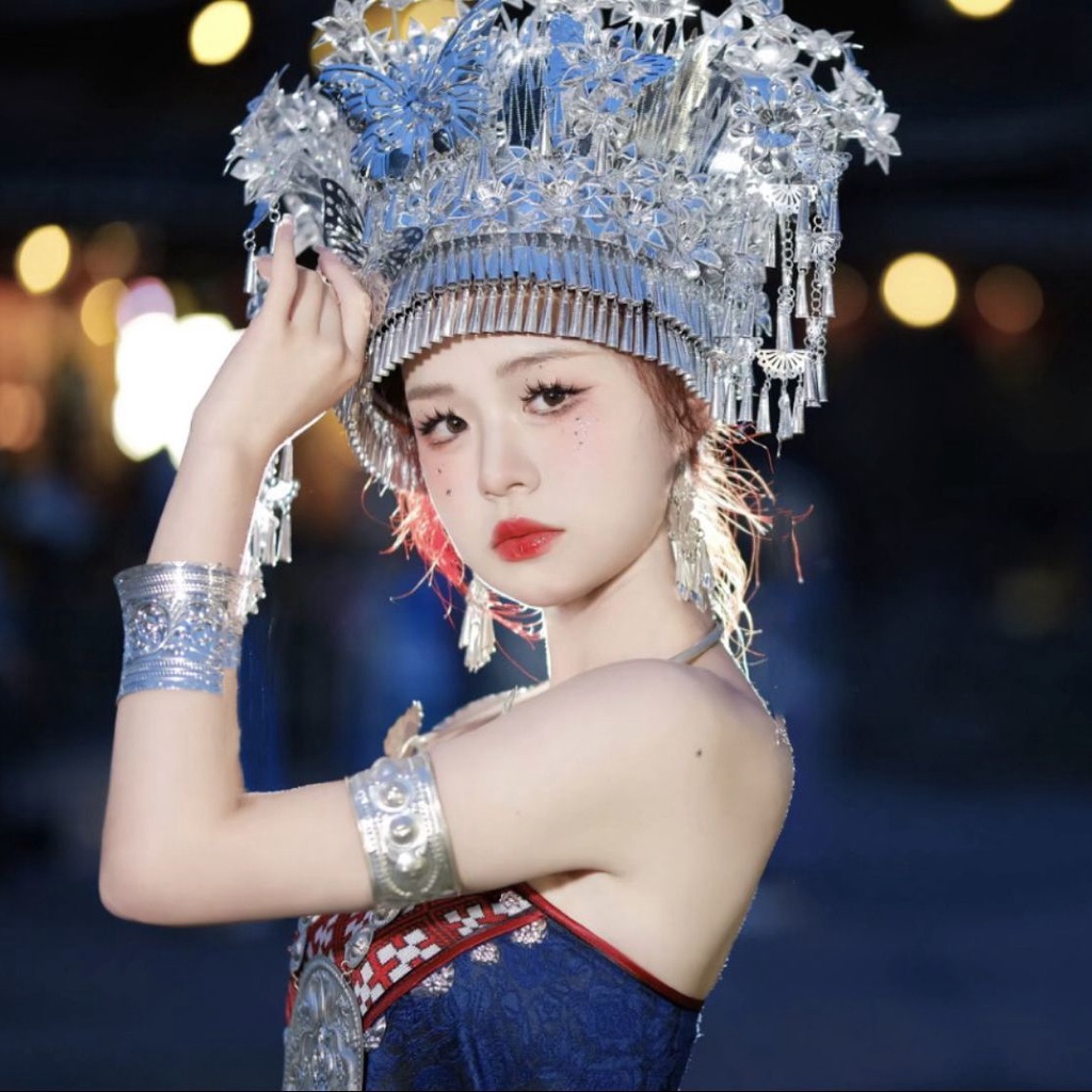 Mũ Đội Đầu Dân Tộc Miao Màu Bạc Phong Cách Dân Tộc Guangxi Yunnan Miao Hàng Mới