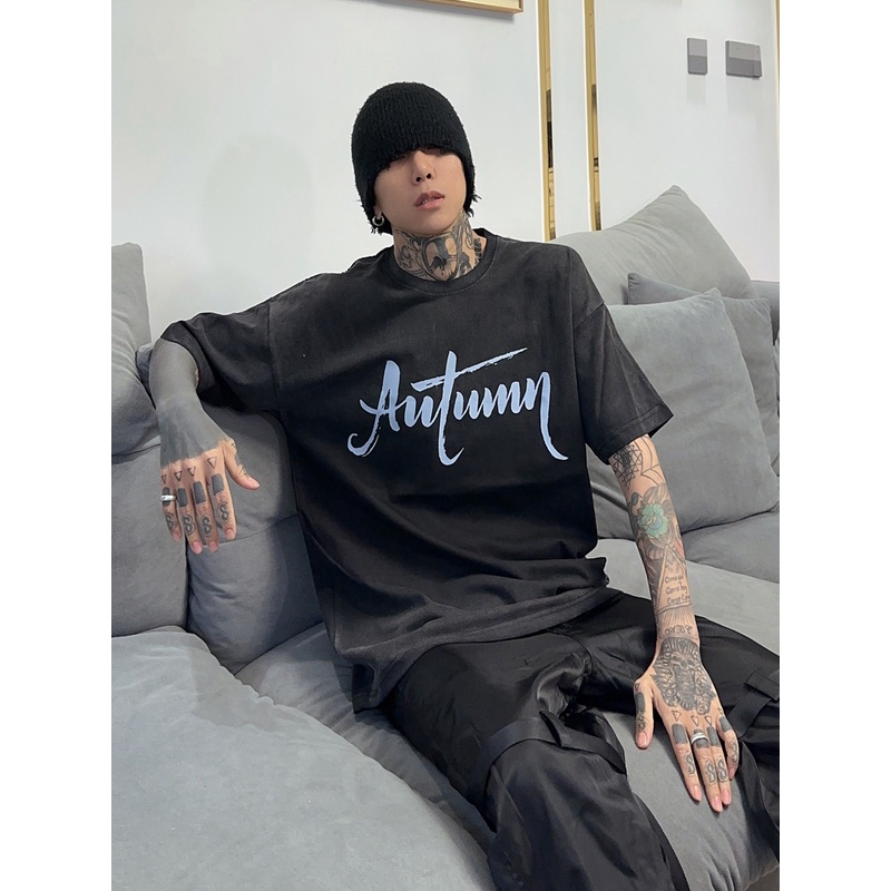 Áo Thun Cotton Ngắn Tay Dáng Rộng Nhuộm Màu Gradient Cá Tính Cho Nam 240G