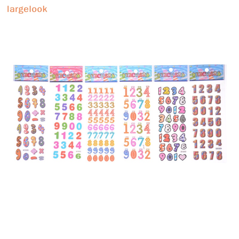 Set 6 Tấm Sticker Số / Bong Bóng Họa Tiết Hoạt Hình 3D Trang Trí Sổ Tay