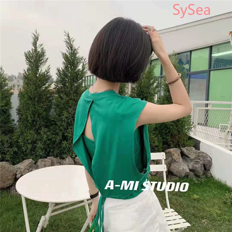 Áo Hai Dây Dáng Rộng Hở Lưng Phong Cách Hàn Quốc Thời Trang Mùa Hè Cho Nữ