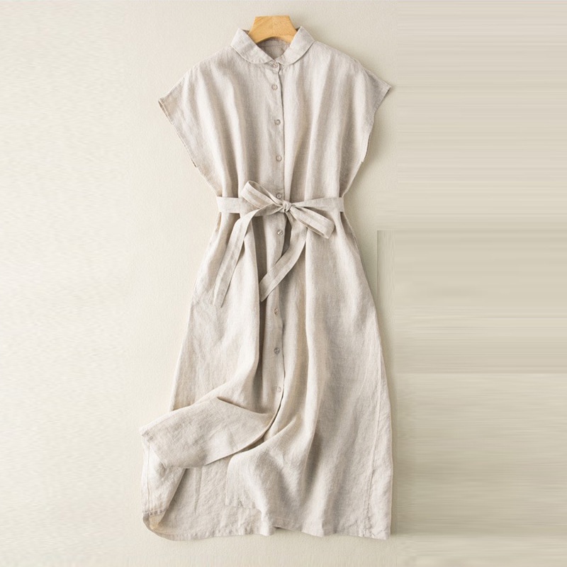Đầm Dài Rộng Không Tay Bằng Vải Cotton Lanh Màu Trơn Mẫu Mới 2023 Thời Trang Mùa Hè Dành Cho Bạn Nữ