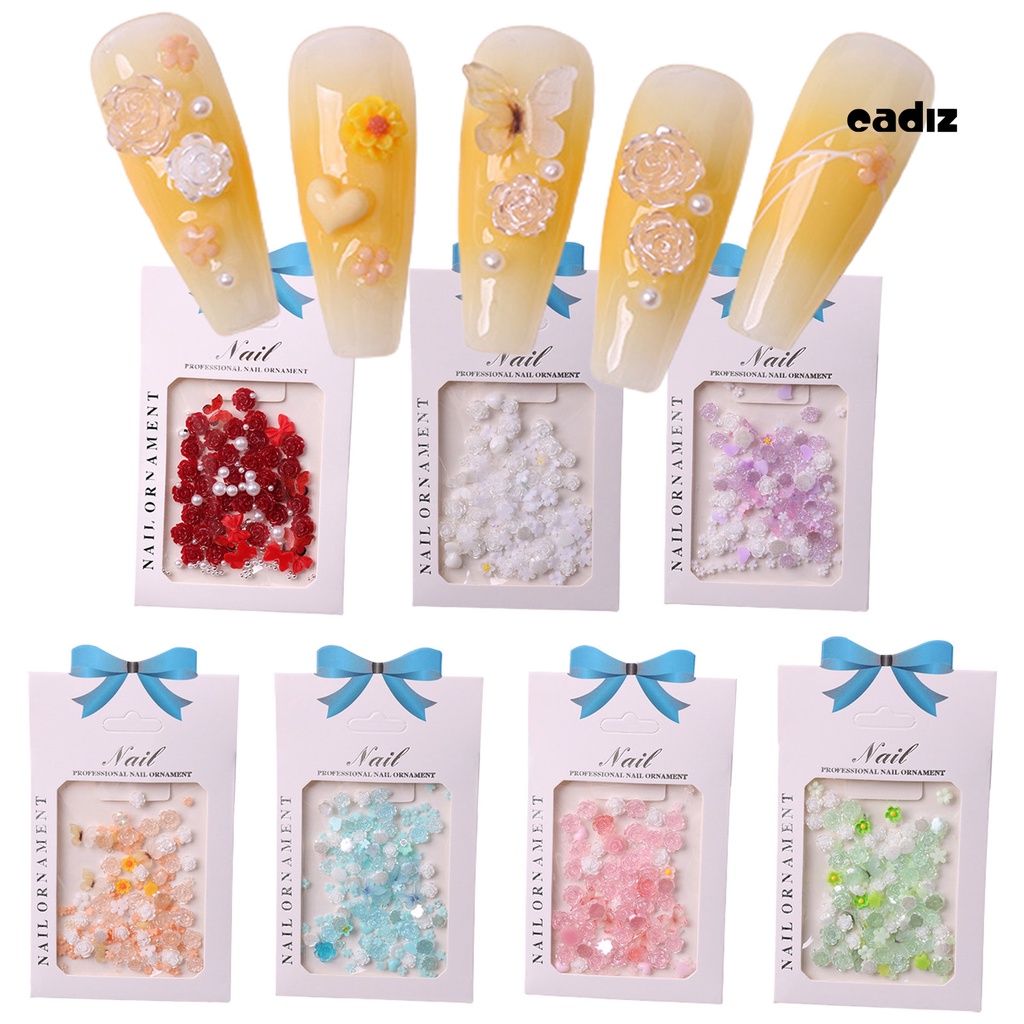 Set 2 Túi Phụ Kiện Trang Trí Móng Tay Nghệ Thuật Hình Hoa Hồng Sáng Bóng Dễ Tháo Rời DIY