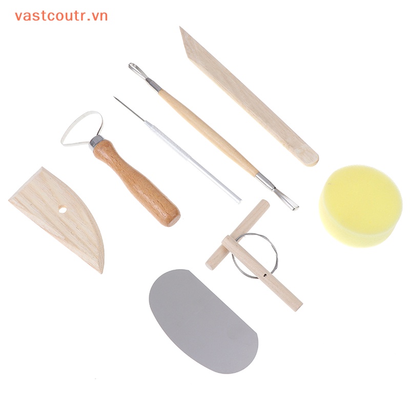 Set 8 Dụng Cụ Tạo Hình Đất Sét Bằng Bọt Biển Và Gỗ Tiện Dụng