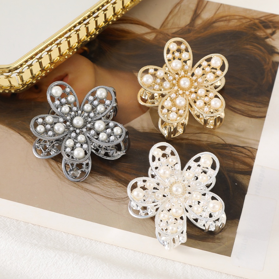 Kẹp Tóc Đuôi Ngựa Đính Đá &amp; Ngọc Trai Giả Bằng Hợp Kim Kiểu Hàn Quốc Cho Nữ