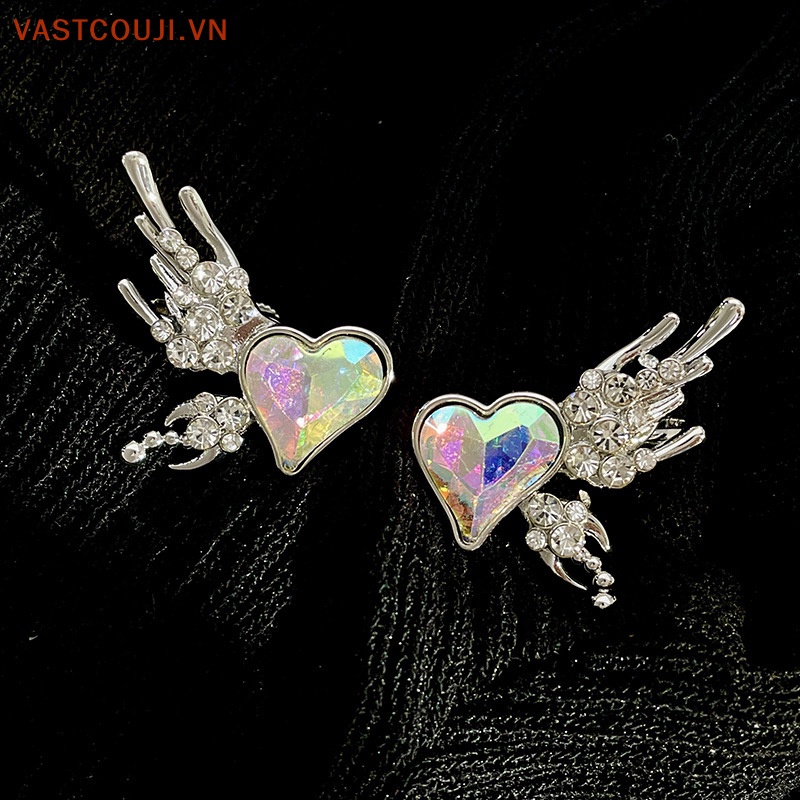 Khuyên Kẹp Vành Tai Hình Trái Tim Đính Đá Nhiều Màu Sắc Thời Trang Cho Nữ
