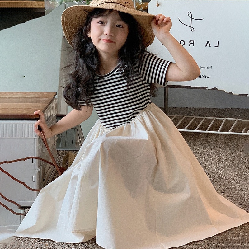 Đầm Kẻ Sọc Thời Trang Mùa Hè Hàn Quốc Cho Bé Gái 2-7 Tuổi