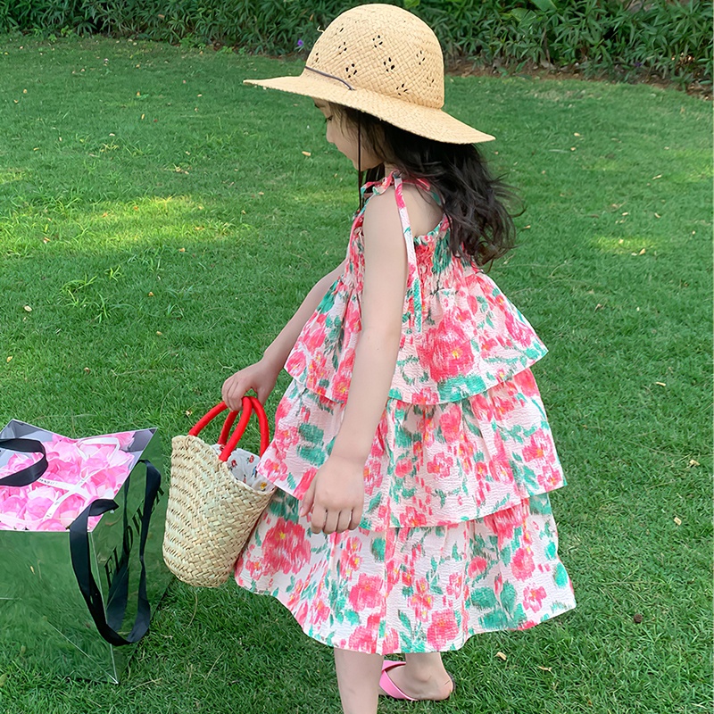 Đầm Hai Dây In Hoa Thời Trang Mùa Hè Cho Bé Gái 2-7 Tuổi