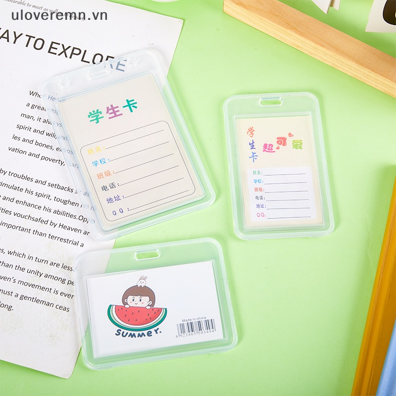 Set 1 Hộp Đựng Thẻ Tên Bằng Nhựa Trong Suốt Có Thể Thu Gọn Kèm Dây Đeo Tiện Dụng Cho Học Sinh