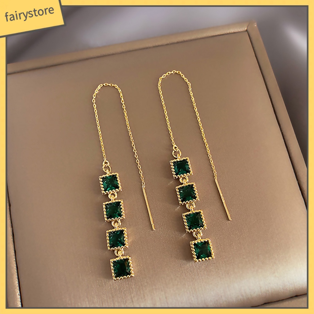 1 Cặp Bông Tai Dáng Dài Đính Đá Phối Tua Rua Thời Trang Cho Nữ