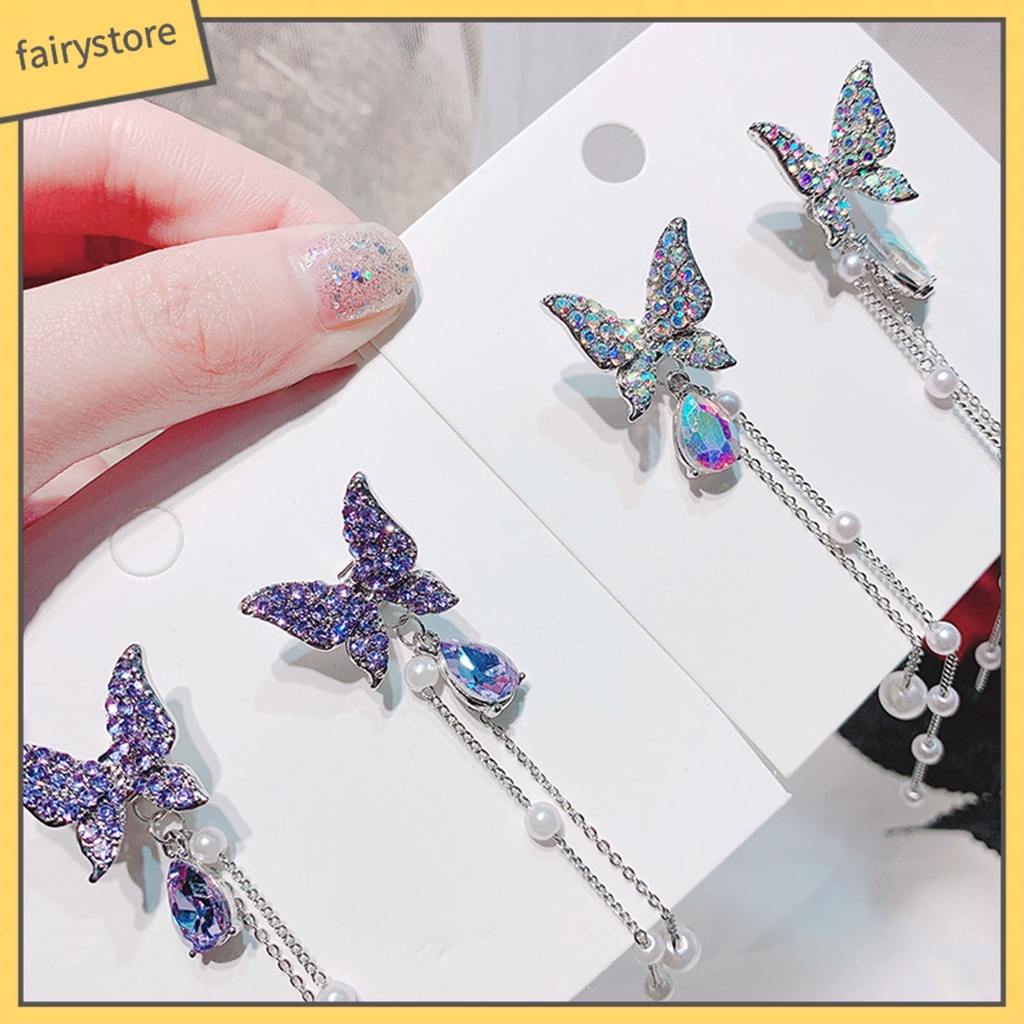 1 Cặp Bông Tai Hình Bướm Đính Ngọc Trai Giả Lấp Lánh Thanh Lịch Dành Cho Nữ