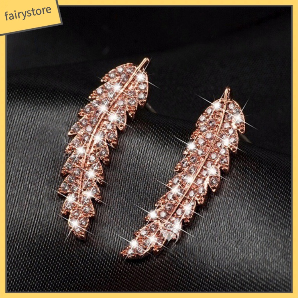 1 Đôi Bông Tai Hình Chiếc Lá Đính Đá Zircon Lấp Lánh Dành Cho Nữ