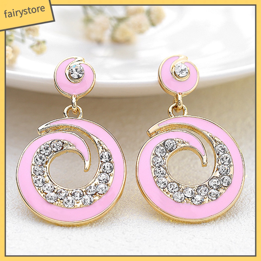 1 Đôi Bông Tai Tròn Đính Đá Màu Sắc Tương Phản Bằng Thép Không Gỉ Dành Cho Nữ