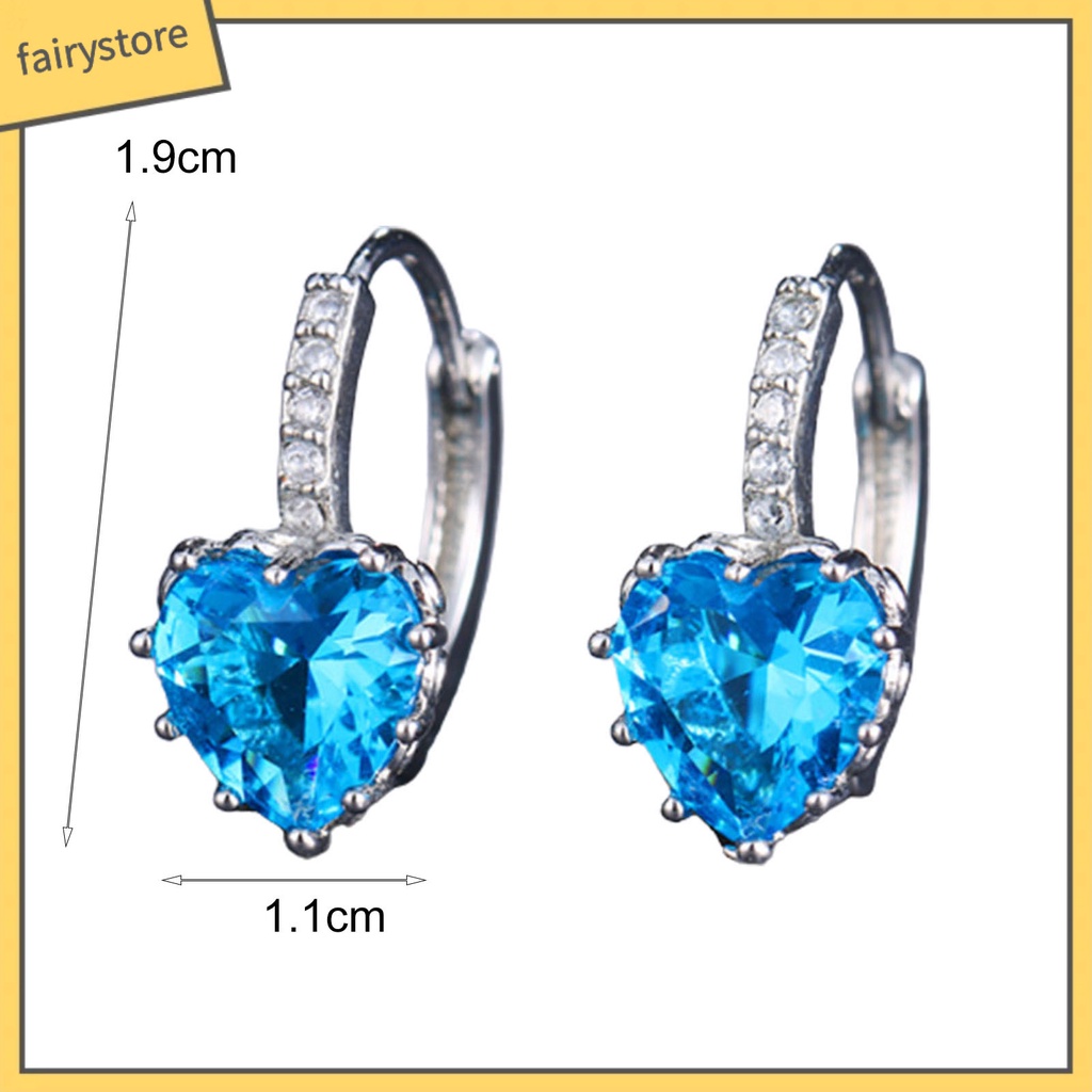 1 Đôi Bông Tai Tròn Đính Đá Zircon Hình Trái Tim Sang Trọng