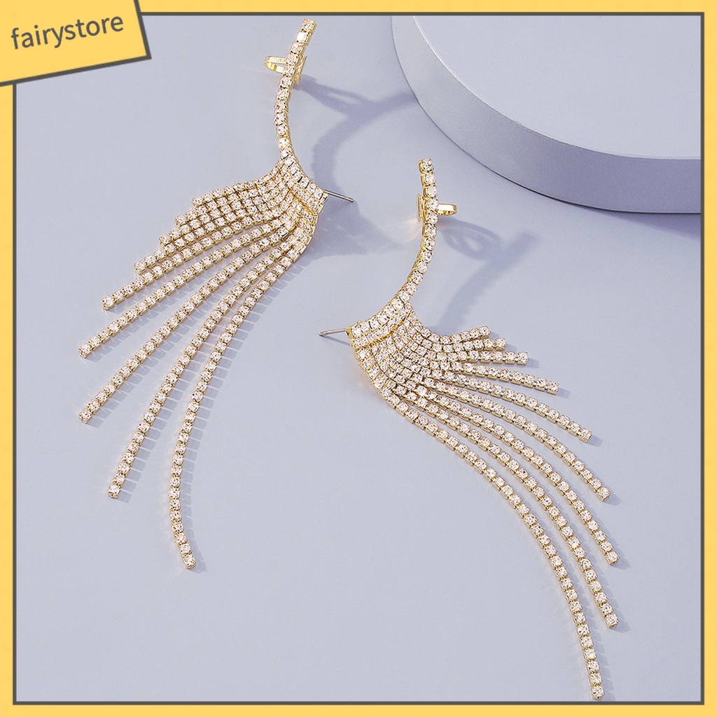 1 Đôi Bông Tai Dáng Dài Đính Đá Lấp Lánh Thời Trang Dự Tiệc