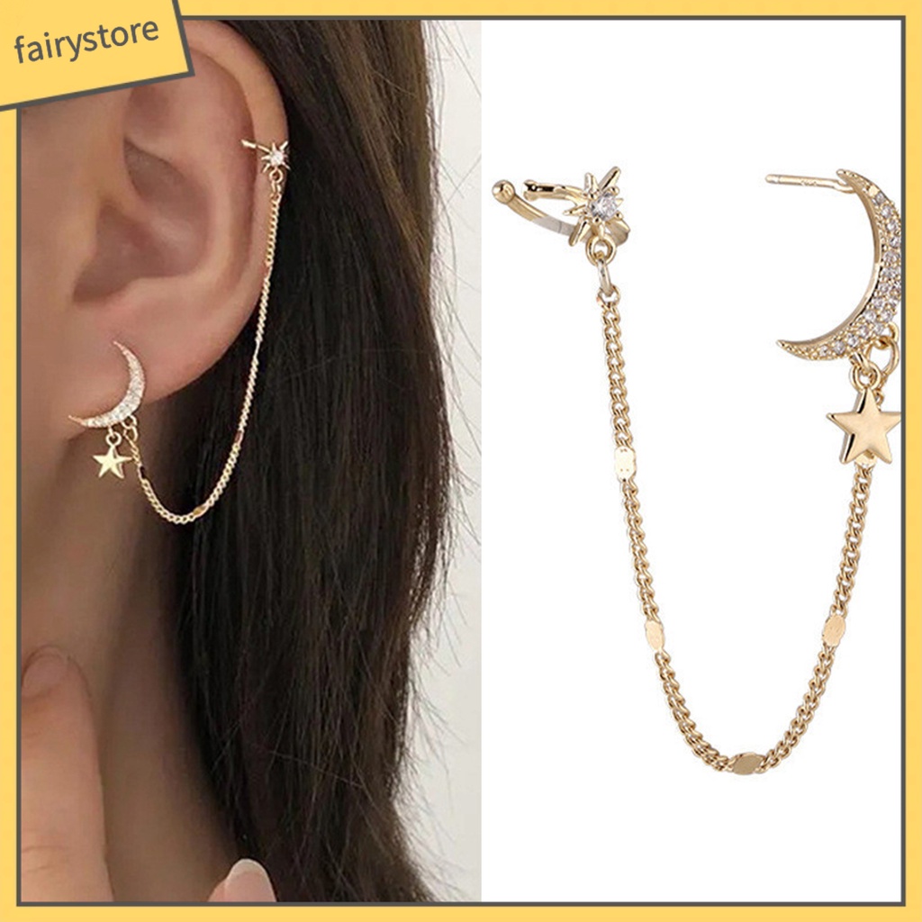 1 Bông Tai Hình Mặt Trăng Đính Đá Lấp Lánh Dễ Phối Đồ Dành Cho Nữ