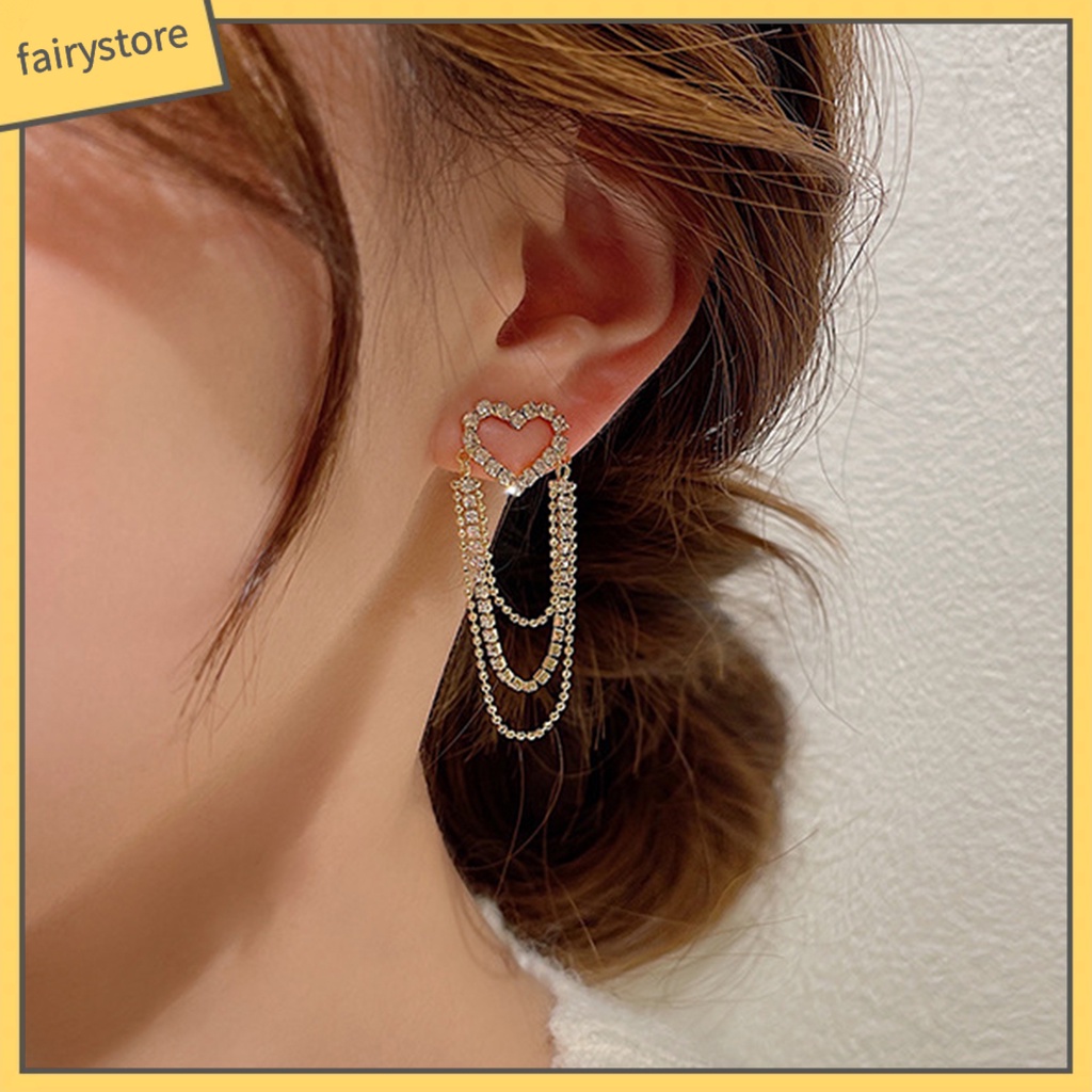 1 Đôi Bông Tai Tua Rua Dáng Dài Đính Đá Lấp Lánh Thời Trang Cho Nữ