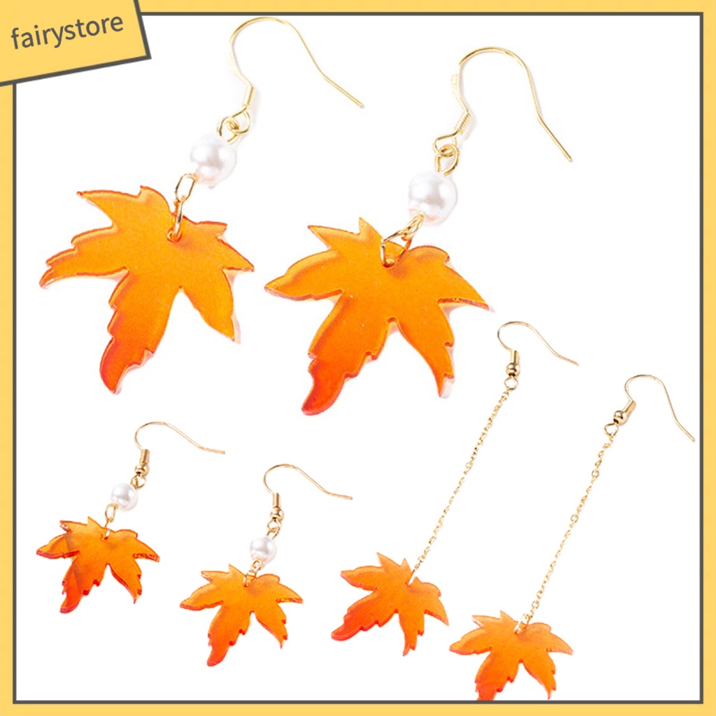 1 Đôi Bông Tai Ngọc Trai Giả Hình Lá Phong Đơn Giản