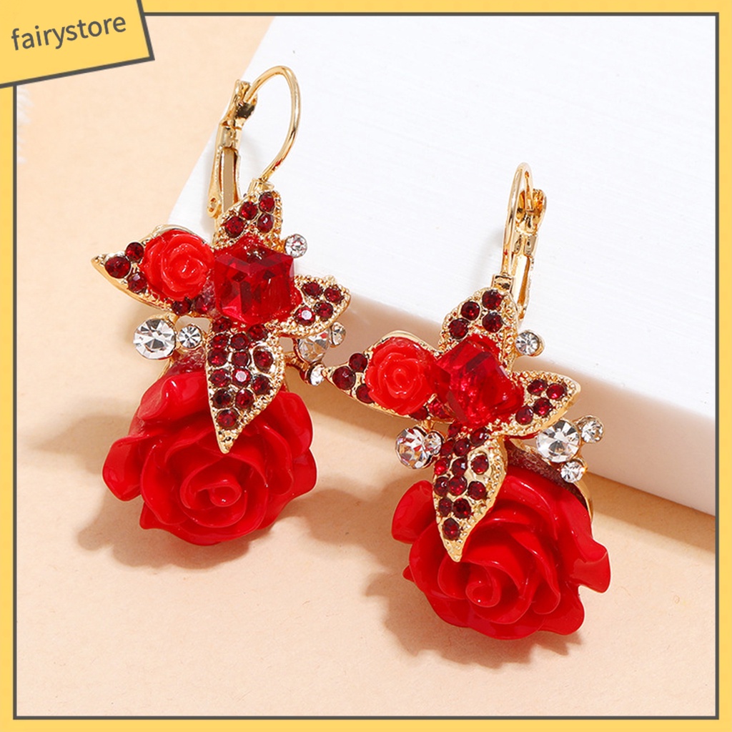 1 Đôi Bông Tai Hình Hoa Đính Đá Phong Cách Vintage Dành Cho Nữ