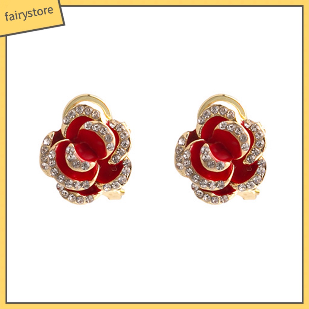 1 Đôi Bông Tai Hình Hoa Hồng Bằng Hợp Kim Phong Cách Vintage Thanh Lịch Thời Trang