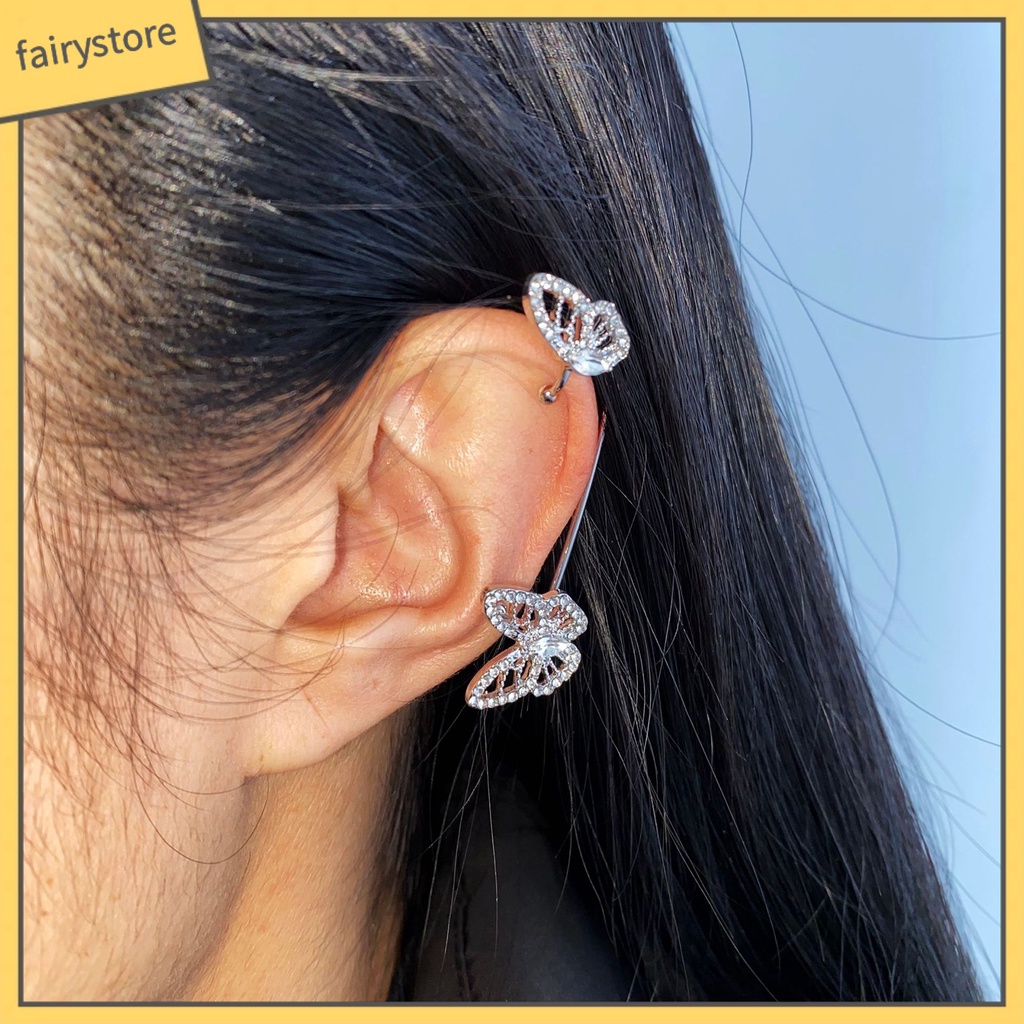 1 Bông Tai Dài Hình Bướm Đính Đá Lấp Lánh Dành Cho Nữ