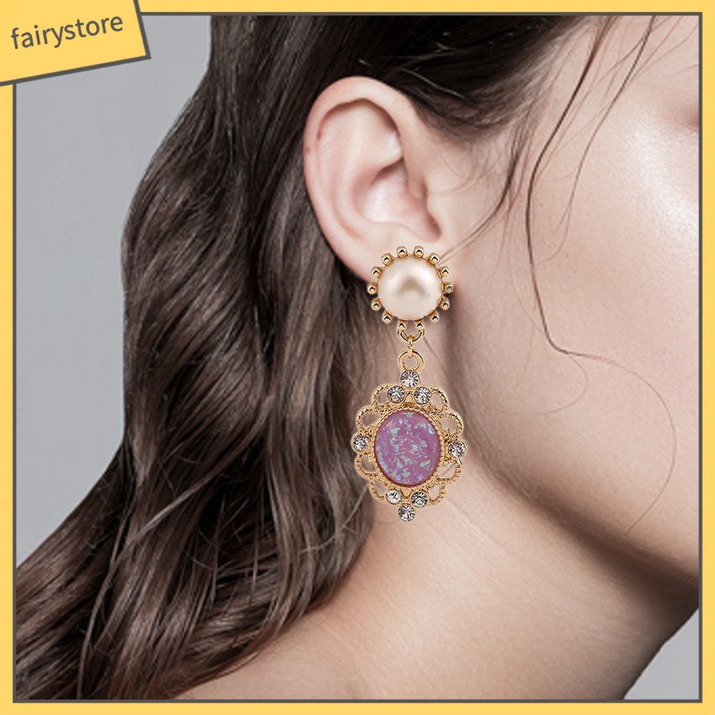 1 Đôi Bông Tai Đính Đá Zircon Ngọc Trai Nhân Tạo Hình Giọt Nước Phong Cách Hoàng Gia Dành Cho Nữ