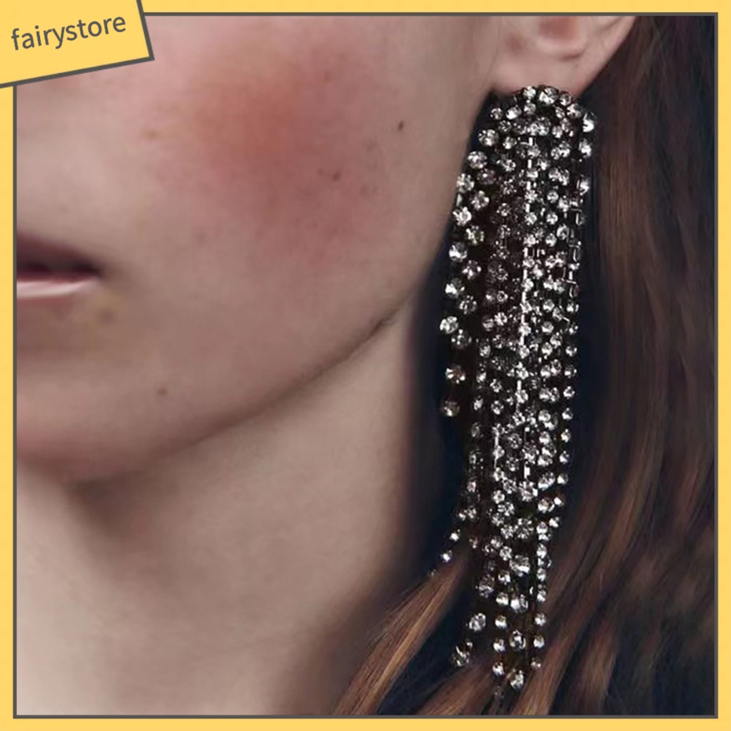 1 Đôi Bông Tai Dáng Dài Đính Đá Thời Trang Dành Cho Nữ