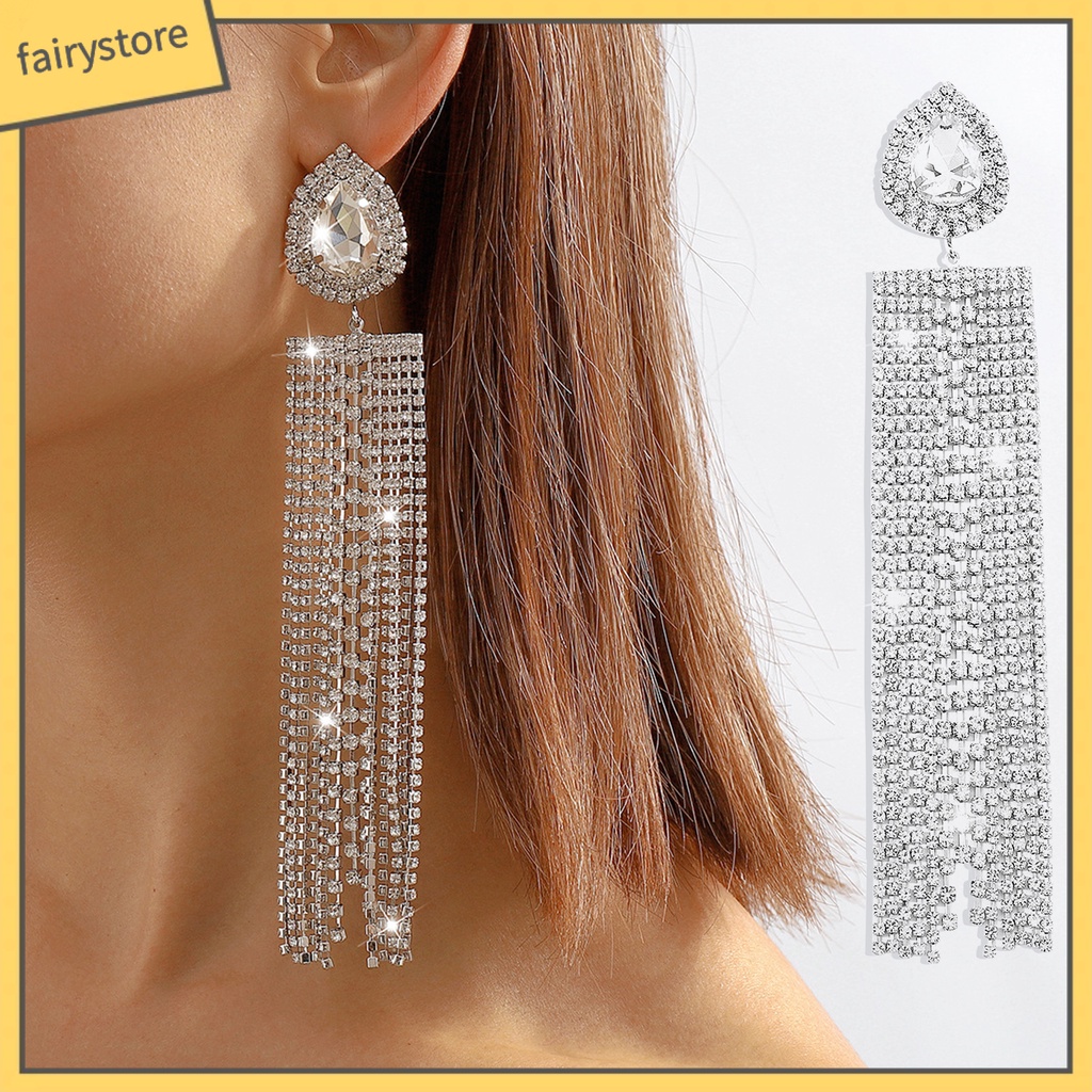 1 Đôi Bông Tai Hình Giọt Nước Dáng Dài Đính Pha Lê Giả Thời Trang