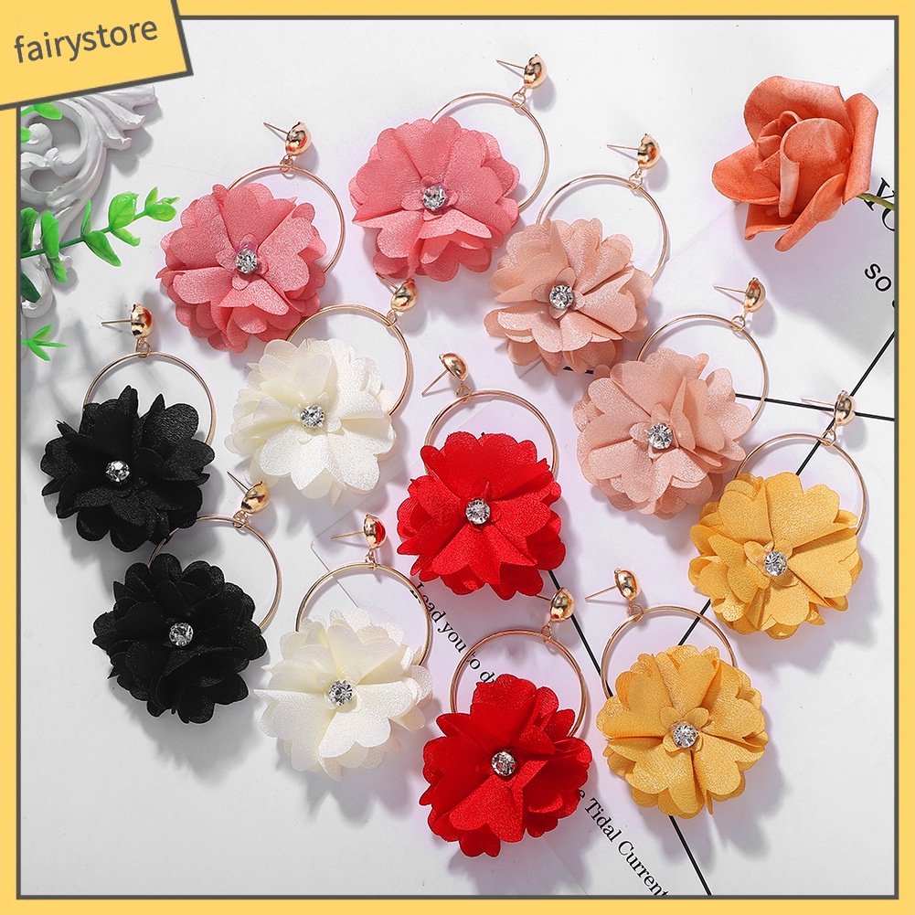 Bông Tai Dáng Dài Hình Tròn Đính Đá Hình Hoa Thời Trang Cho Nữ