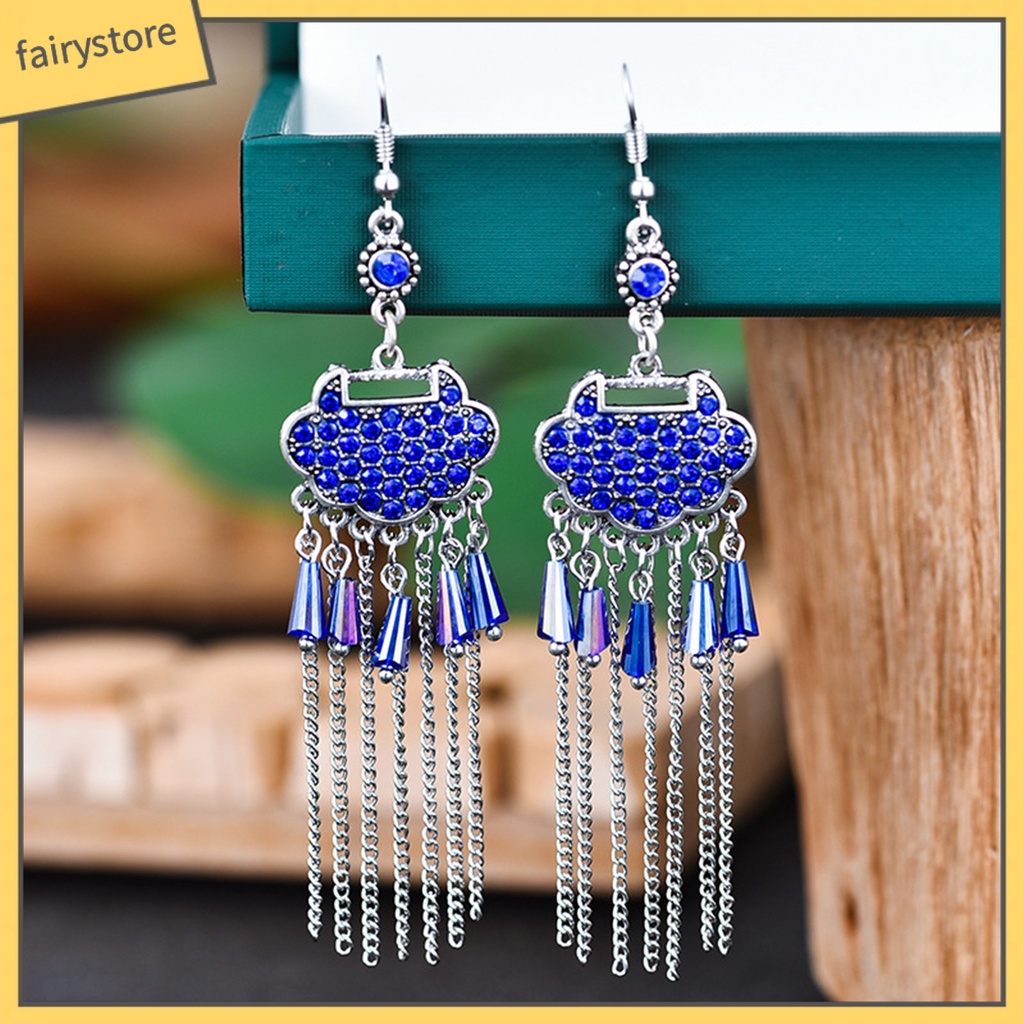 [FRO] Set 2 Bông Tai Dáng Dài Bằng Hợp Kim Dát Đá Cổ Điển Dễ Phối Đồ Dành Cho Nữ