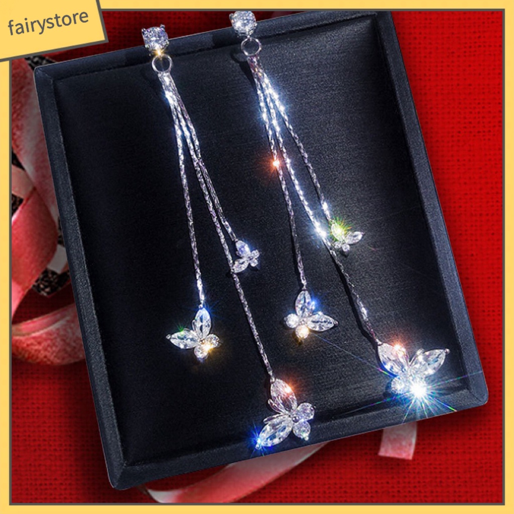 1 Đôi Bông Tai Hình Bướm Đính Đá Zircon Lấp Lánh Phong Cách Bohemia Dành Cho Nữ