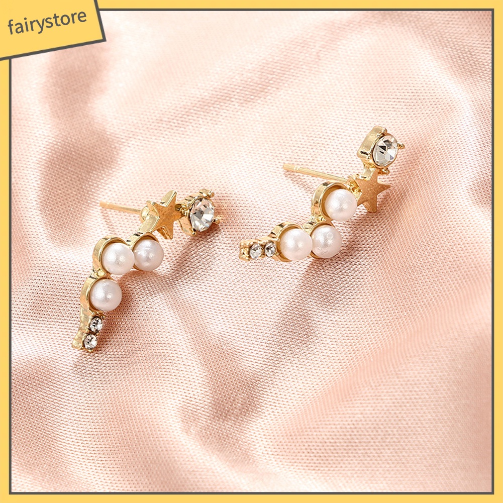 Khuyên Tai Hình Ngôi Sao Đính Đá Và Ngọc Trai Nhân Tạo Thời Trang