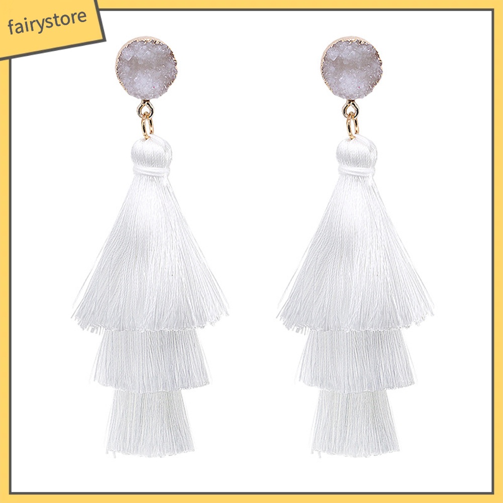 Bông Tai Chuỗi Dài Tua Rua Nhiều Lớp Phong Cách Bohemian Cho Nữ