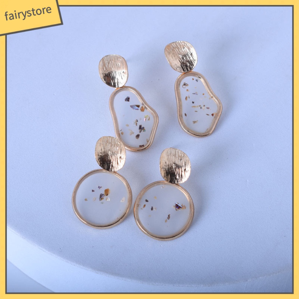 Set 2 Bông Tai Vỏ Sò Hình Vuông Bằng Hợp Kim Phong Cách Retro