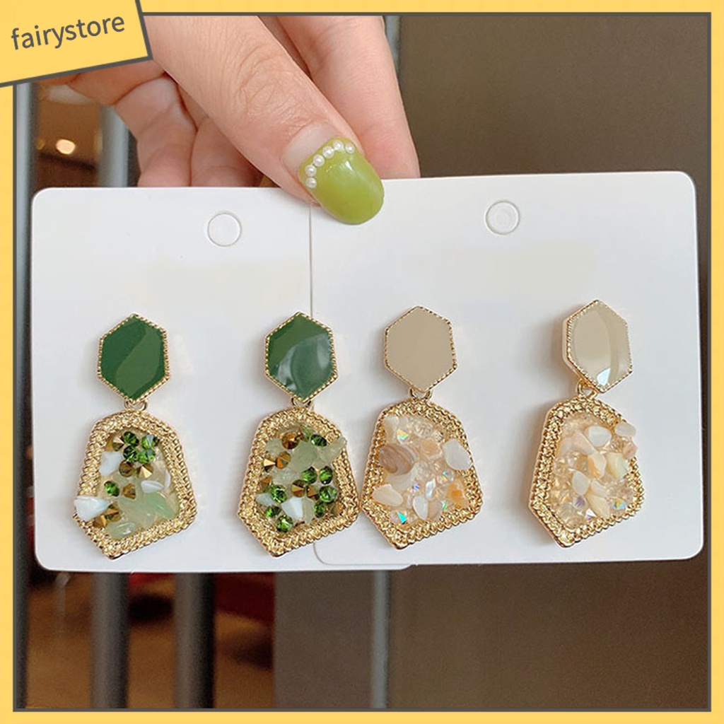 Khuyên Tai Dáng Dài Đính Đá Tự Nhiên Phong Cách Retro Thanh Lịch