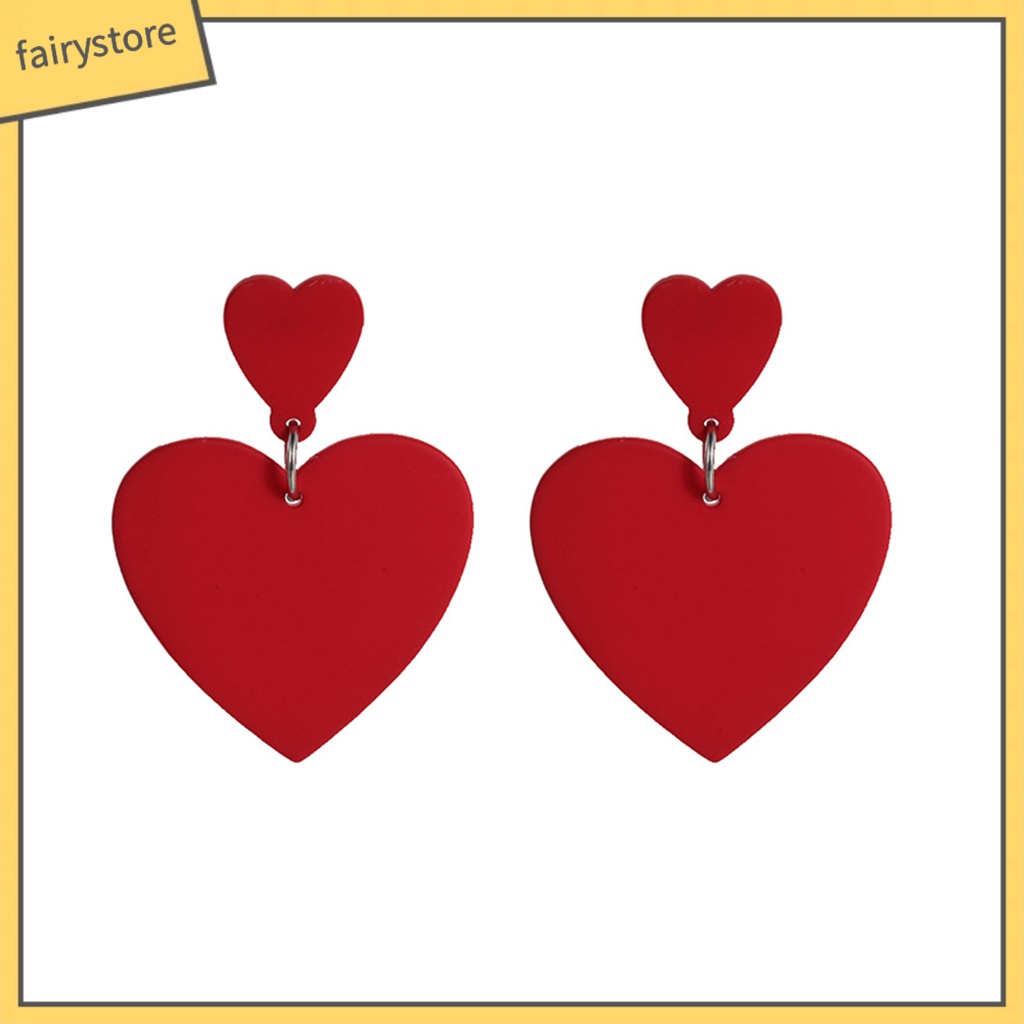 1 Đôi Bông Tai Hình Trái Tim Dáng Dài Hai Lớp Chống Mài Mòn Thời Trang Công Sở