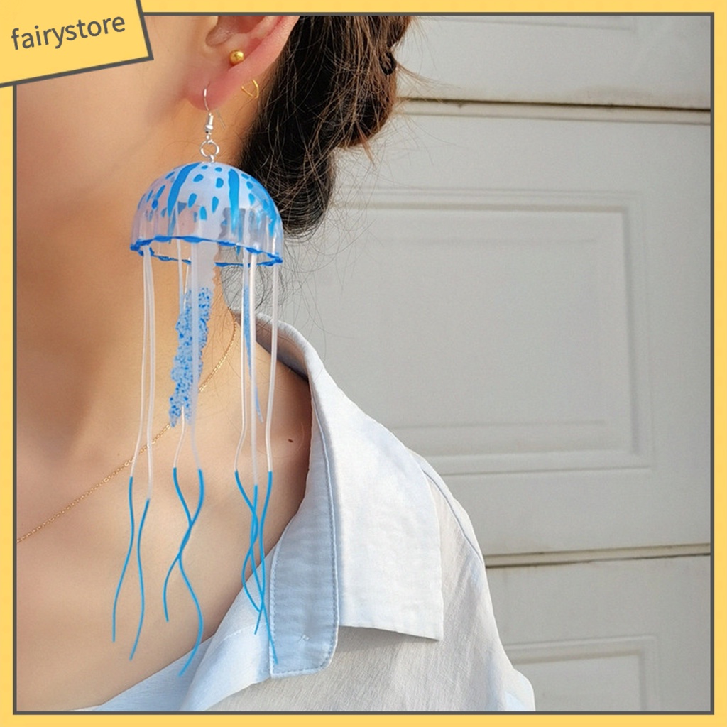 [FRO] 1 Đôi Bông Tai Dáng Dài Tua Rua Hình Sứa Màu Sắc Tươi Sáng Thời Trang Kỳ Nghỉ Cho Nữ