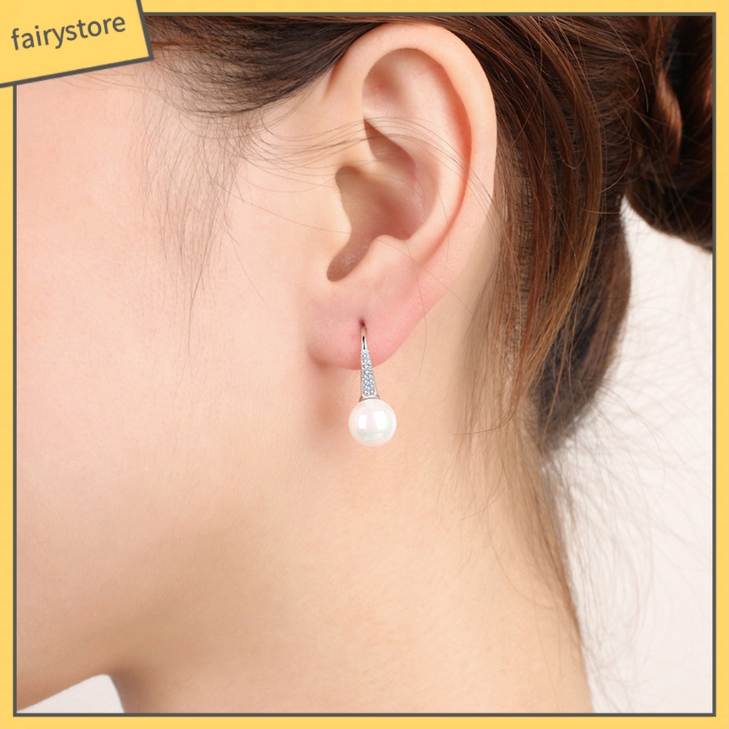 [FRO] Bông Tai Đính Đá Zircon Ngọc Trai Giả Dáng Thả Thời Trang Cho Nữ