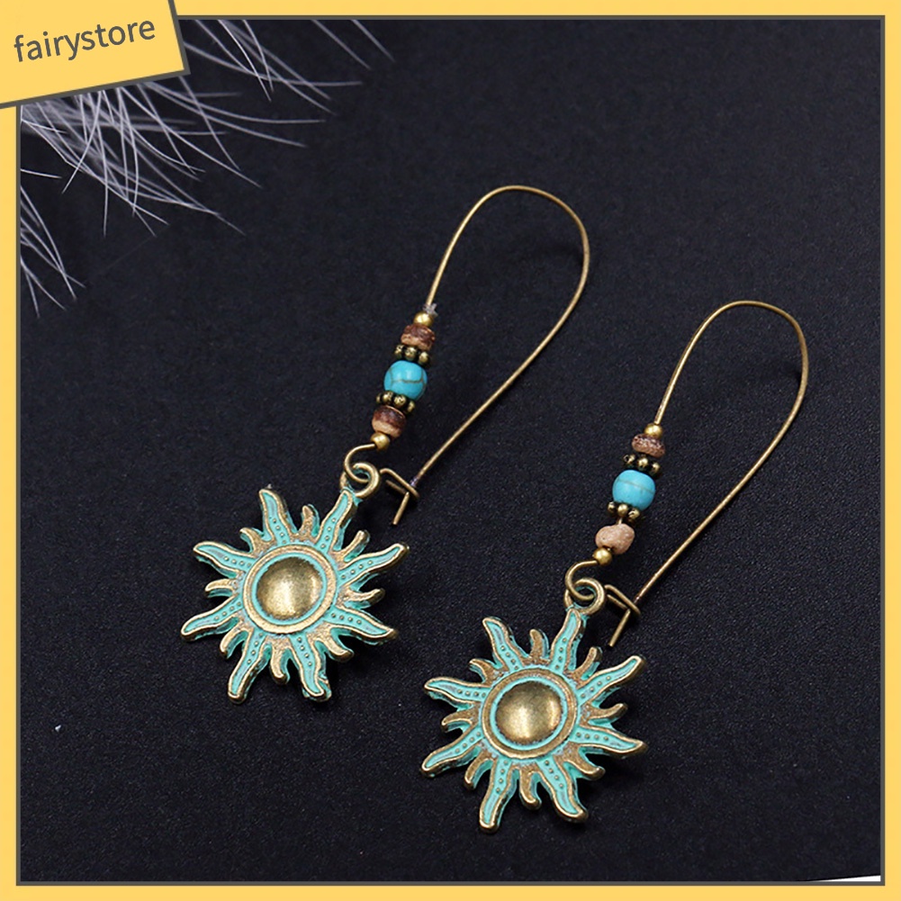 Bông Tai Hình Hoa Hướng Dương Đính Đá Ngọc Lam Giả Phong Cách Vintage Dành Cho Nữ