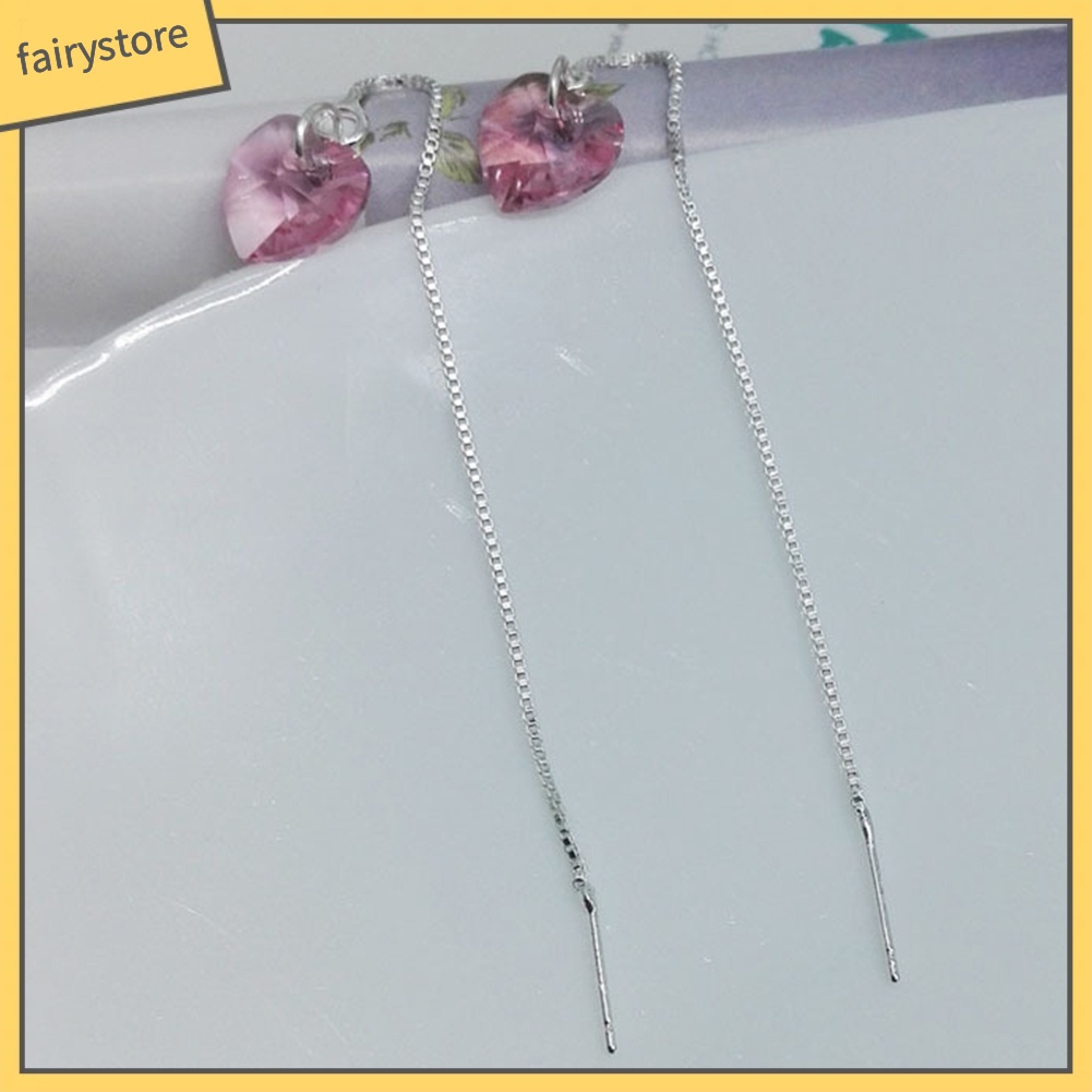 Bông Tai Chuỗi Dài Hình Trái Tim Đính Đá Thời Trang Dành Cho Nữ