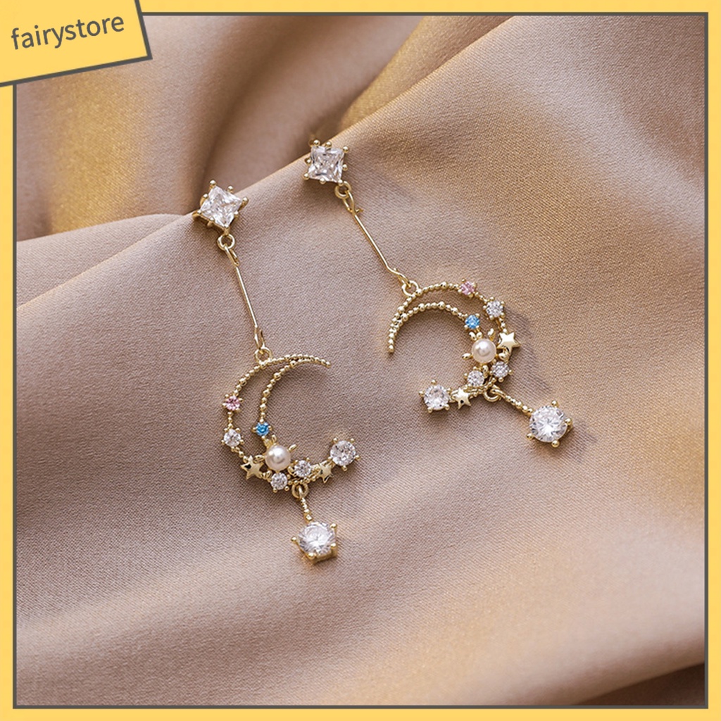 1 Đôi Bông Tai Hình Mặt Trăng Đính Đá Nhiều Màu Thời Trang Dành Cho Nữ