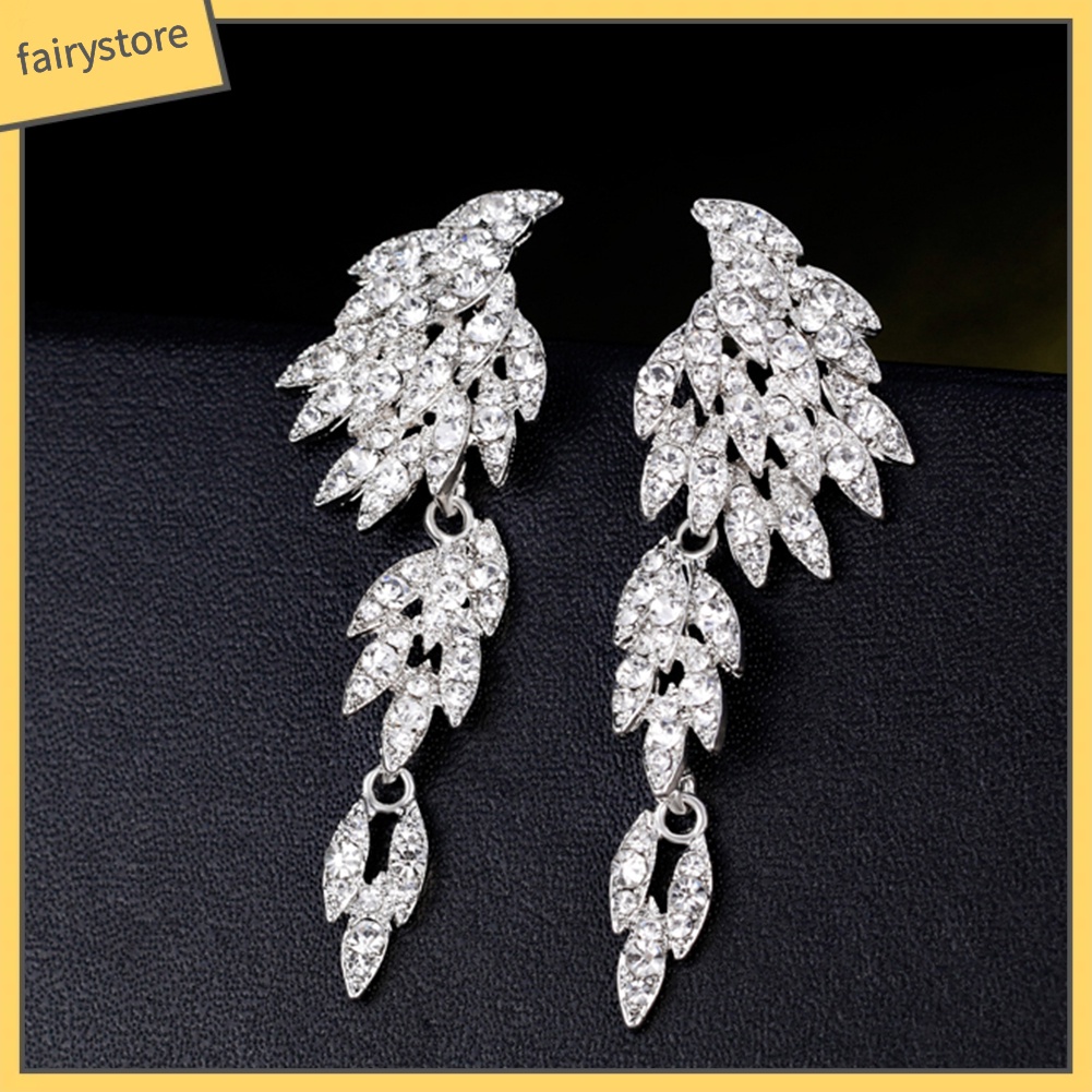 Bông Tai Dáng Dài Hình Đôi Cánh Đính Đá Trang Nhã Cho Nữ