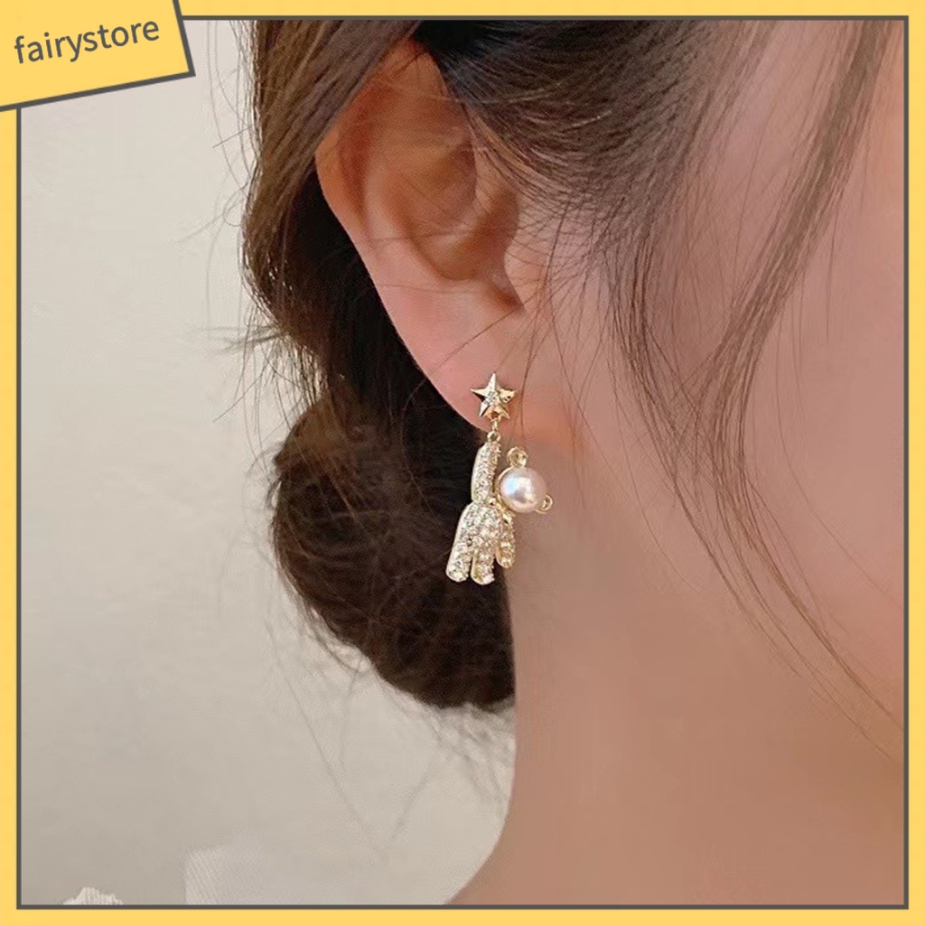 1 Đôi Bông Tai Hình Gấu Hợp Kim Dáng Dài Lấp Lánh Thời Trang Dự Tiệc Dành Cho Nữ