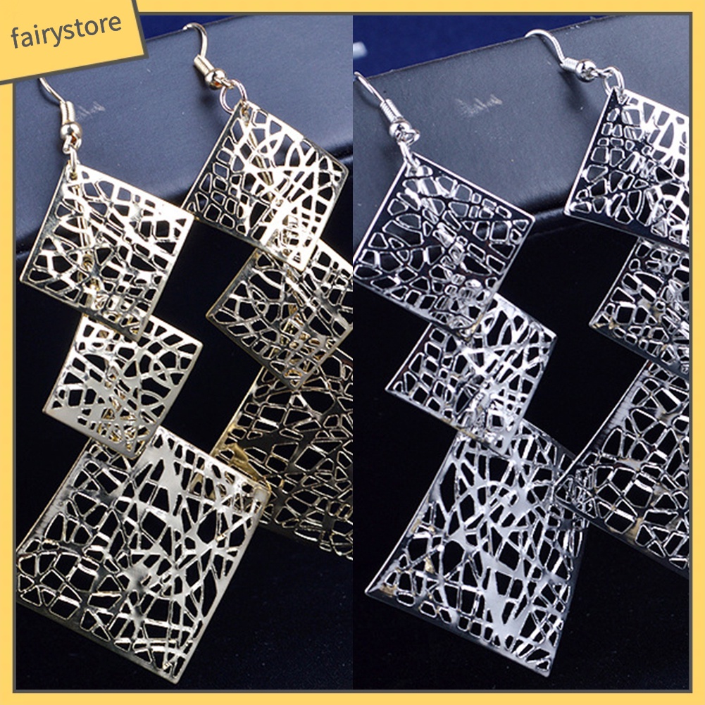 Bông Tai Dài Hình Vuông Thiết Kế Đục Lỗ Thời Trang Dự Tiệc Cho Nữ