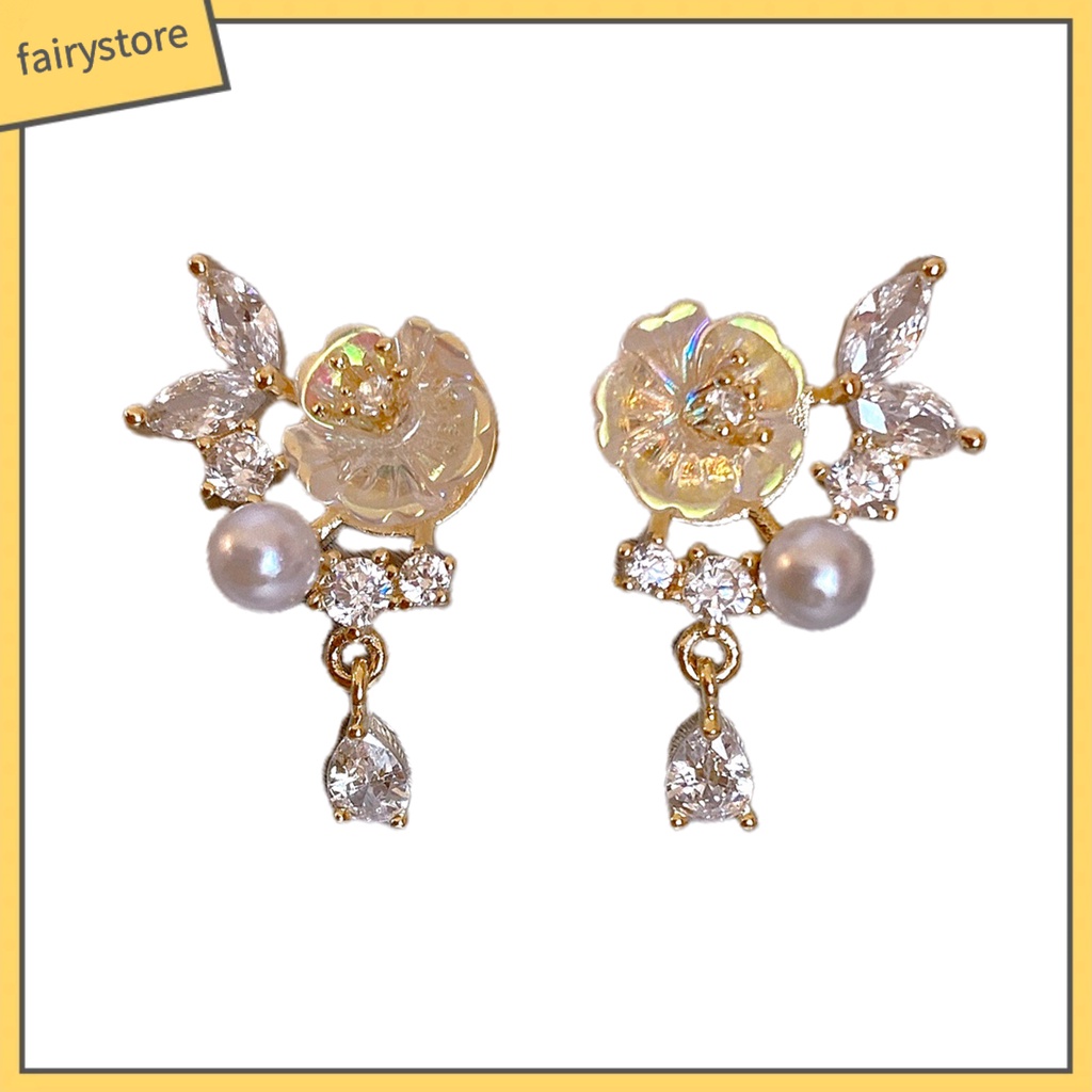1 Đôi Bông Tai Hình Hoa Đính Ngọc Trai Nhân Tạo Thời Trang