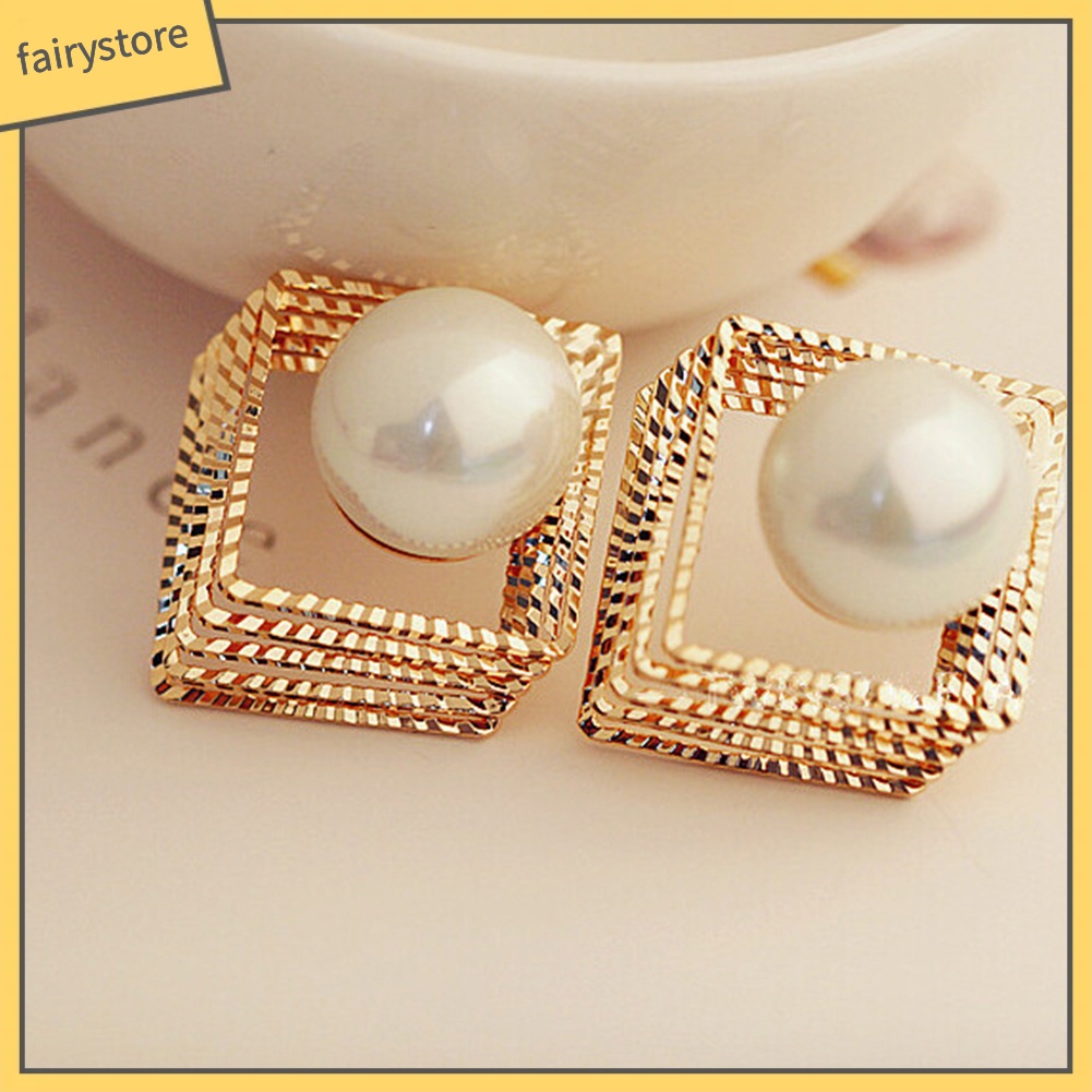 Bông Tai Nhiều Lớp Đính Ngọc Trai Giả Thời Trang Dành Cho Nữ