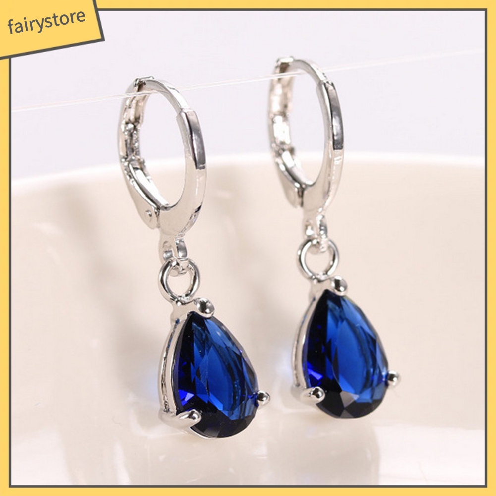 Bông Tai Tròn Đính Đá Zircon Hình Giọt Nước Thời Trang Cho Nữ