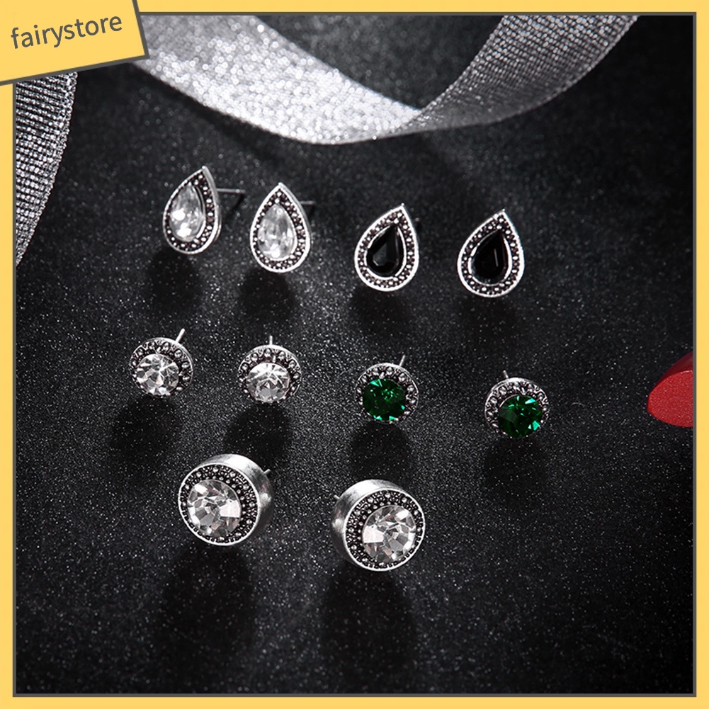 Set 5 Đôi Khuyên Tai Đính Đá Phong Cách Cổ Điển Thanh Lịch Dành Cho Nữ