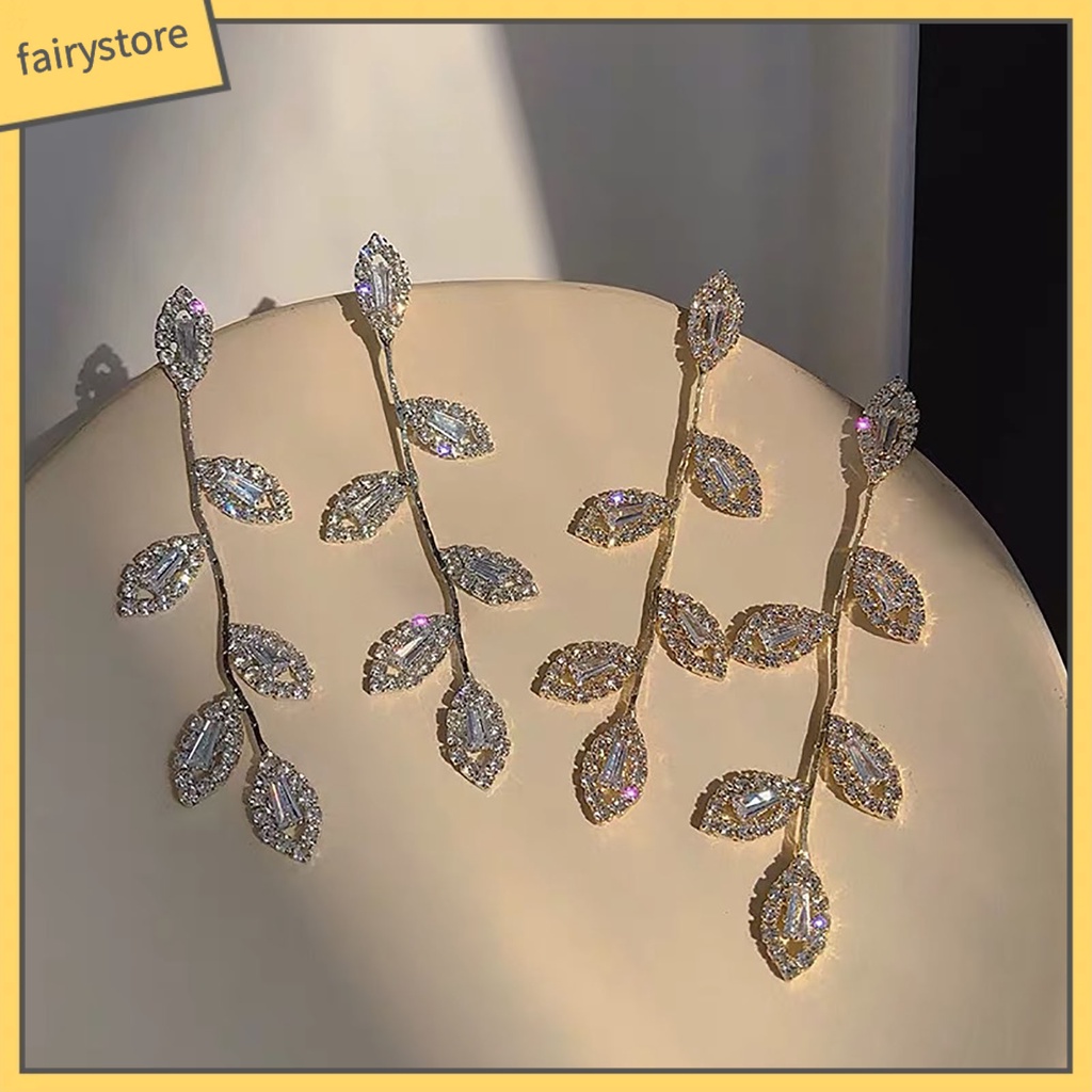 1 Đôi Bông Tai Hình Chiếc Lá Bằng Hợp Kim Đính Đá Zircon Dành Cho Nữ