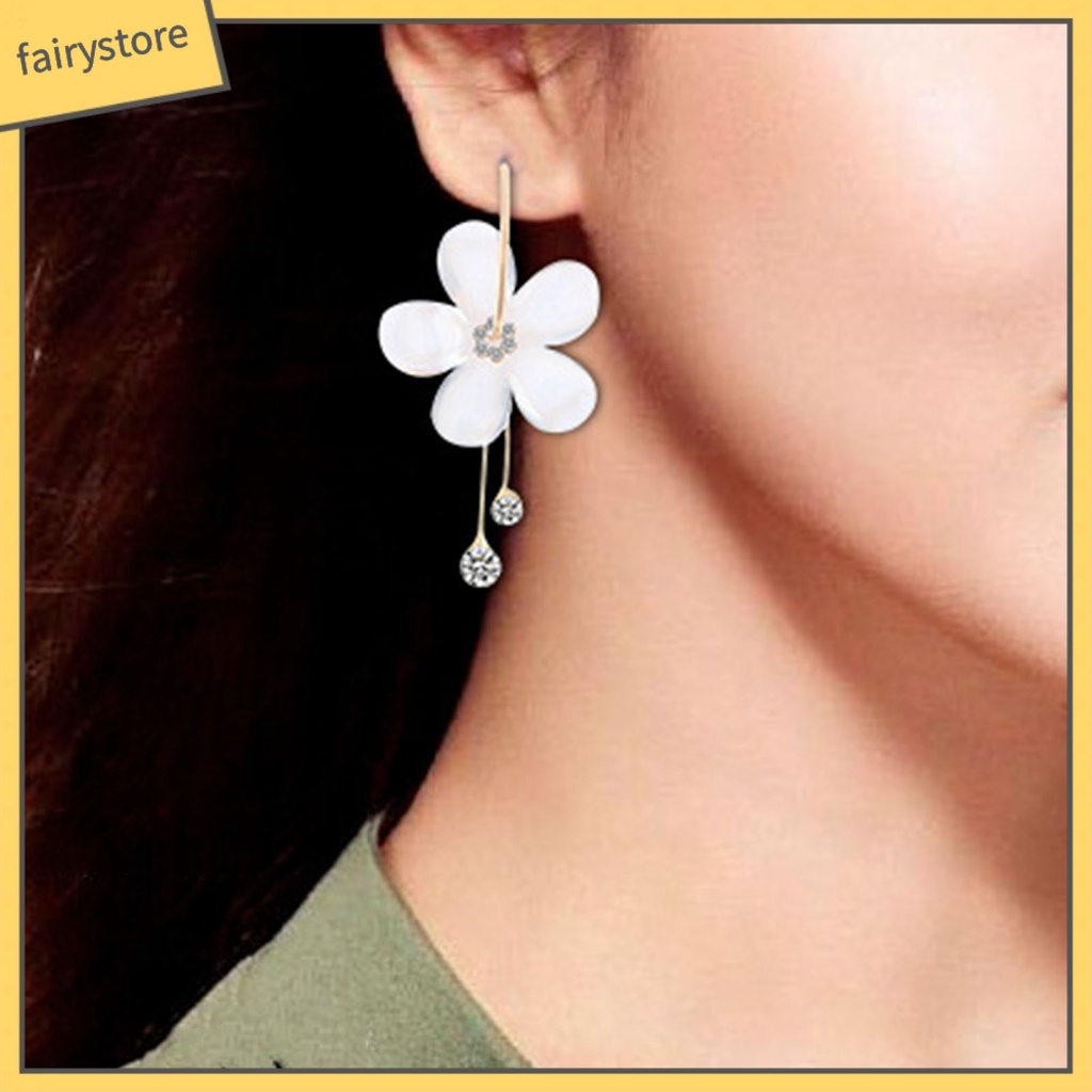 1 Đôi Bông Tai Dáng Dài Hình Hoa Đính Đá Thời Trang Cho Nữ