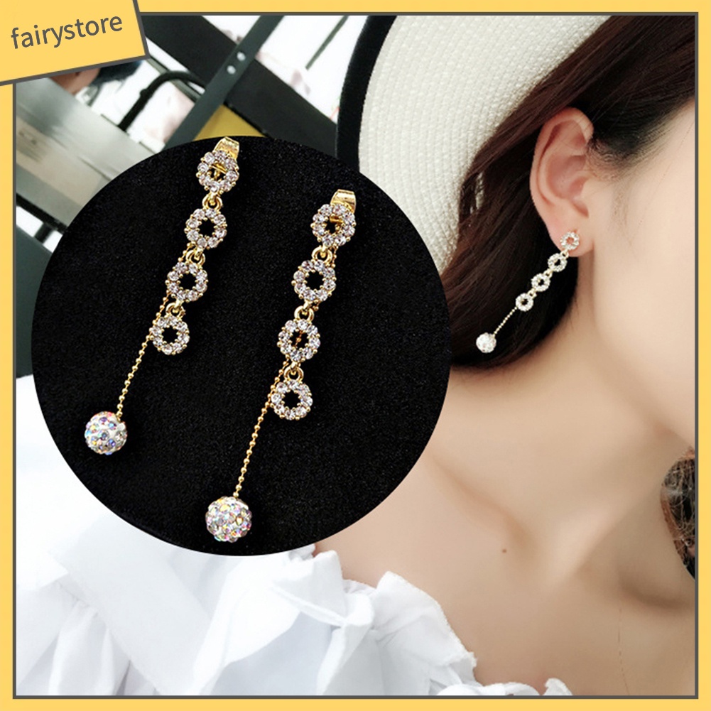 Bông Tai Dáng Dài Đính Đá Phối Tua Rua Thời Trang Cho Nữ